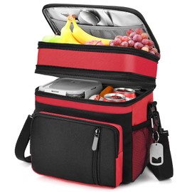 BAGNN Lunch Bag for Men/Women, Insulated Adult Lunch Box with Bottle Opener, Expandable Double Cooler Tote for Work/Picnic/Beach-16L (Red)
