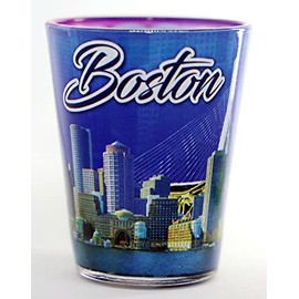 Boston Massachusetts Blue Skyline Outside Pink Skyline Inside Shot Glass