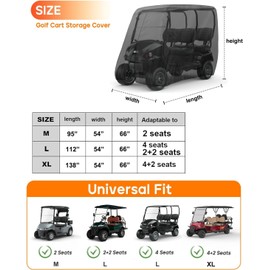Golf Cart Cover 4 Passenger Heavy Duty, 420D Waterproof Golf Cart Covers Extended Roof Compatible with EZ GO Club Car Yamaha Golf Carts, Outdoor Dustproof 4 Seat Club Car Cover (Up to 112 Inch)