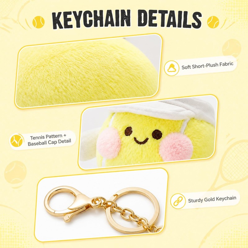 Tapufitil Tennis Plush Keychain, 10cm Cute Sports Charm For Bags