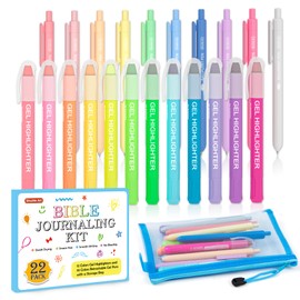 Shuttle Art Bible Highlighters and Pens No Bleed, 22 Pack Bible Journaling Kit, 12 Colors Gel Highlighters and 10 Colors Ballpoint Pens with a storage bag, Bible Markers No Bleed Through