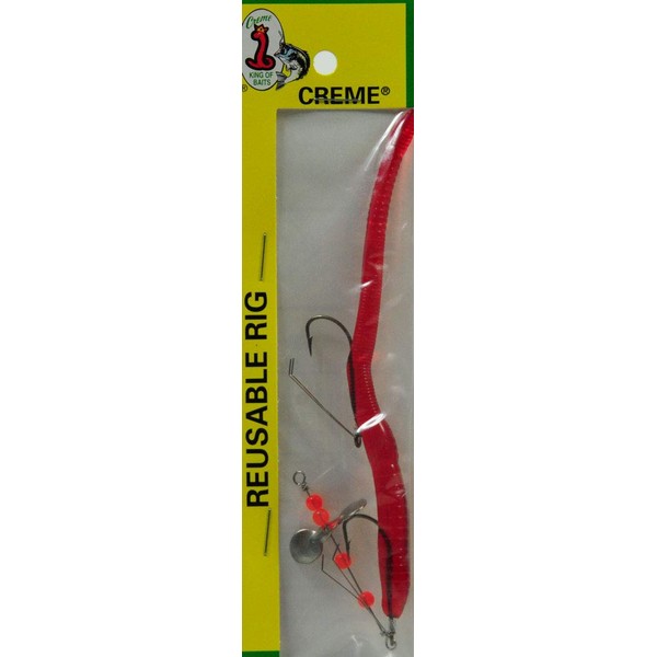 Creme Lure Pre-Rigged Weedless 6" Clear Red Scoundrel Bass Fishing Worm.
