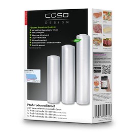 CASO Set of 3 Professional Foil Rolls 20 x 600 cm, 1 Piece 25 x 600 cm, 1 Piece 30 x 600 cm 150 µm, for Vacuum Sealers / Foil Sealing Machines, BPA-Free, Very Strong, Tear-Resistant, Boil-Proof