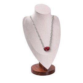 TINGSING Velvet Necklace Display Bust Stand, Walnut Jewelry Mannequin Display Stands, Necklace Mannequin Chain Holder Organizer, Jewelry Showcase Rack for Selling Trade Shows,Beige,Large