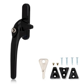 XFORT Locking Cockspur Window Handle Installation Kit in Black, Left Hand UPVC Window Handle Replacement, Lockable Window Lever