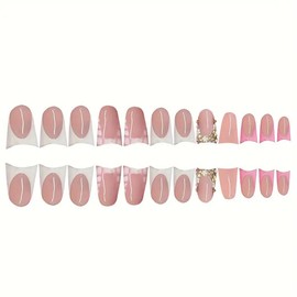 24 Pcs Press on Nails Short Square Nail Tips,YEFIUO Fake Nails Press ons White Crocodile Pattern French Glue on Nails Acrylic Nail Art Kit Full Cover False Nails with Rhinestones Charms Design Women