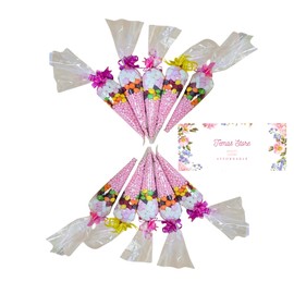 Temas Prefilled Sweet Cones - Ribbon Bow Design - Pack of 10 - Perfect for Adult & Kids Party Bags, Party Favors, Baby Showers, Bridal Showers - Assorted Flavours: (Raspberry Millions)