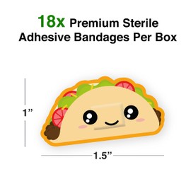 GAMAGO Taco Bandages for Kids & Kidults - Set of 18 Individually Wrapped Self Adhesive Bandages - Sterile, Latex-Free, Easily Removable - Funny Gift & First Aid Addition