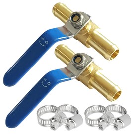 Uenede 2PCS Brass 5/8 Inch Barb Ball Valve Heater Water Control Valve 2-way Shut-off Valve with 90° Operation Handle Hose Barb Fitting for Water/Oil/Gas Include 4 Stainless Steel Clamps