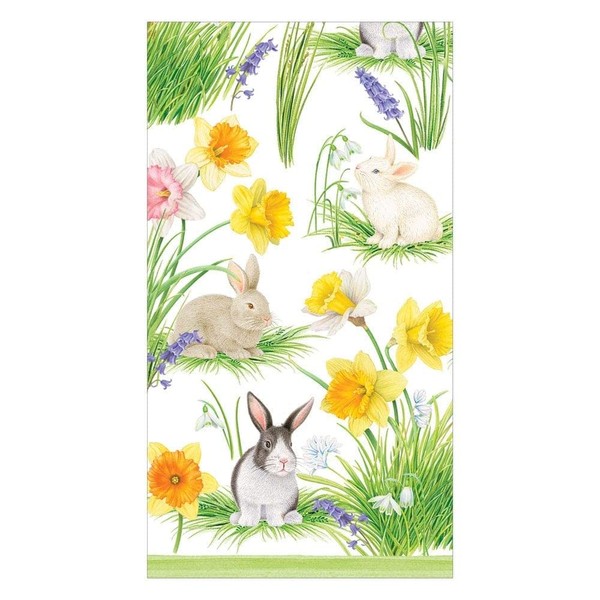 Caspari Bunnies and Daffodils Paper Guest Towel Napkins, Two Packs