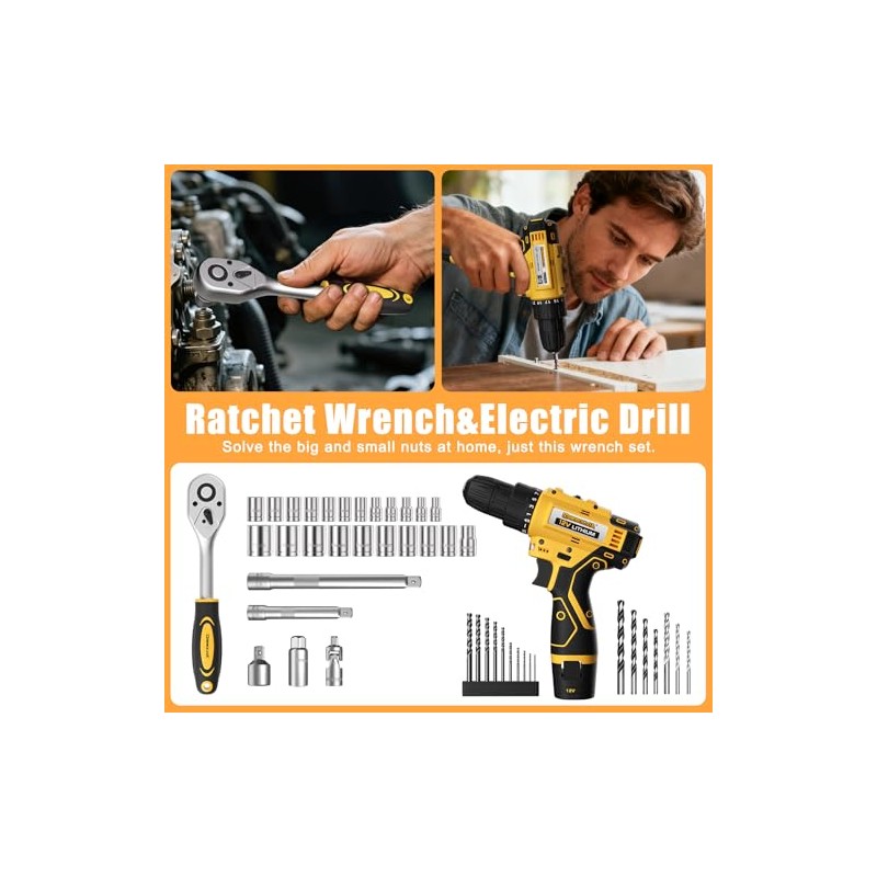 Tool Kit Box Drill Set with 12V Power Cordless Drill