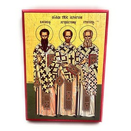 Wooden Greek Orthodox Christian Icon Three Hierarchs St.John Chrysostom St.Gregory The Theologian St.Basil (5.5" x 7.5")