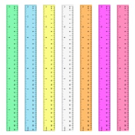 7 Pieces Ruler, 30 cm Ruler, Coloured Plastic Ruler, Transparent Ruler for School, Office, Home (7 Colours)