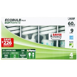 Feit Electric Esl13t/4 4 Pack 13 Watt Cfl Spiral Bulb