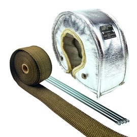 Thermal Zero Chrome T3 Turbo Blanket Heat Shield Insulation Kit - with Lava/Titanium High Temperature Exhaust Wrap & Stainless Steel Zip Ties - TZ32047-CLKIT