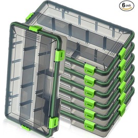 6 Pcs Fishing Tackle Boxes Waterproof Airtight Plastic Tackle Box Organizer Transparent Fishing Tackle Storage with Adjustable Dividers for Terminal Tackle Lure Bait Hook(Large)