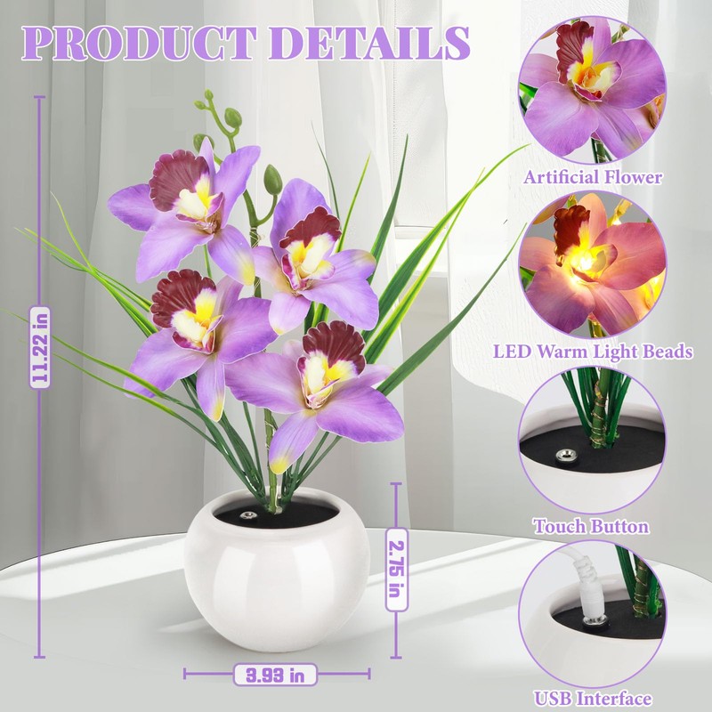 Strackvial Artificial Flower Night Light, Touch Stepless Dimming USB Rechargeable