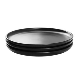 JUKFITA 8" Porcelain Dinner Plates Ceramic Salad Plate Set of 3 Restaurant Dessert Matte Dishes Round fit Steak Fruit Pasta Pancake Microwave Dishwasher Safe, Black