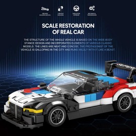 VizBrou Racing Car Speed Champion Building Blocks Set, BMWW M4GT3 Sports Car Clamping Building Blocks Model Kit, 385 Pieces Compatible with LG Super Car Kit Model Toy Gift Decor for Adults Children