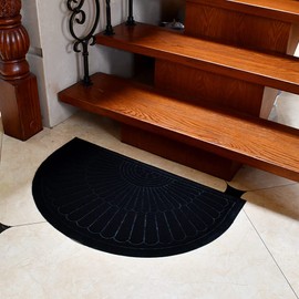 Linfevisi Black Half Circle Door Mat Indoor Entrance Welcome Mats for Front Door Small Half Round Doormat Outdoor Rubber Back Half Moon Entryway Mats Non Slip Rug for Entry Patio 18x30 Inch