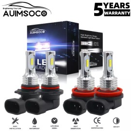 AUIMSOCO 4x 9005 H11 LED Headlight Conversion Kit High Low Beam 12000K Super White Bright