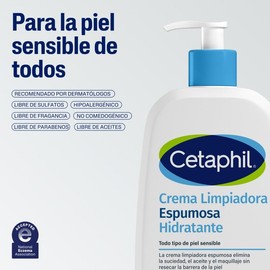 Cetaphil Crema Limpiadora Espumosa Hidratante Facial Rostro Sensible 473 ml  Con niacinamida B3, pantenol, glicerina, aloe vera y aminoácidos limpia  