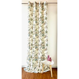 Eyelet Curtain French Country House with Bird Motif, Extra Length 135 x 260 cm (W x H)