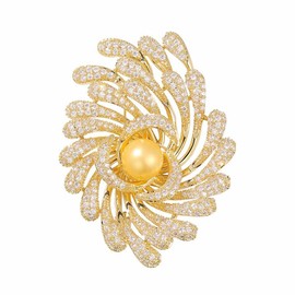 Vbvbip Elegant Gold Sparkle Pearl Brooch for Women, Vintage Rhinestone Crystal Flower Jewelry Pin for Blouse Dress Hat Decoration