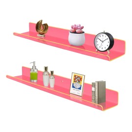 24-Inch Acrylic Floating Shelves Set of 2 Clear Display for Plants Living Room Bedroom & Wardrobe Storagecolor: Pink, size: M