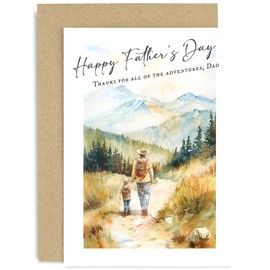 Old English Co. Unique Father's Day Card for Dad - 'Thanks For The Adventures' Watercolour Mountain Artwork - Special Card for Dad on Father's Day - From Adult Son or Daughter | Blank Inside, GC4139