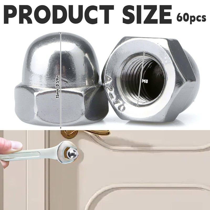 60 Pcs M8 Dome Cap Nuts, A2 V2A Metric Nut