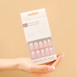 30Pcs Handmade Nails Fake Nails Medium Coffin SWEKKE French Tip Press on Nails Light Pink Full Cover White Nail Tip False Nails with Designs Glossy Glue on Nails Manicure Acrylic Nails for Women Girls