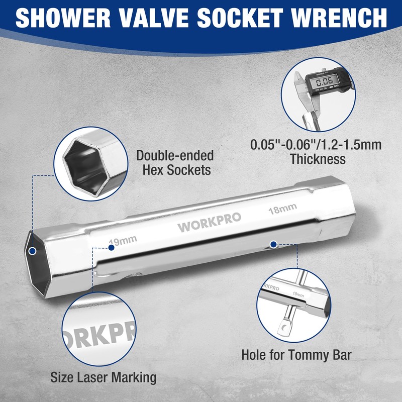 WORKPRO 9-Piece Shower Valve Socket Wrench Set with Bar Handle,