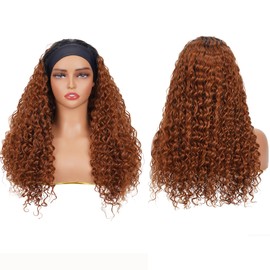 Rostationa Headband Wig Human Hair Deep Wave 22 Inches 1B/30 Human Hair Headband wig None Lace Front Wigs Human Hair Wig for Black Women Machine Made Wigs 150% Density wig（1B/30,DP,22Inch