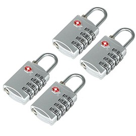 DonDon Travel Luagge Lock Set 4 Pieces TSA Approved 4 Digit Combination Silver