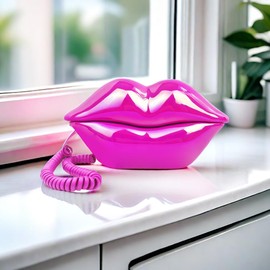 TelPal Corded Landline Phones for Home, Funny Novelty Lip Phone Gift, Wired Mouth Telephone Real Landline Home Office Telephones Furniture Decor (Rose)