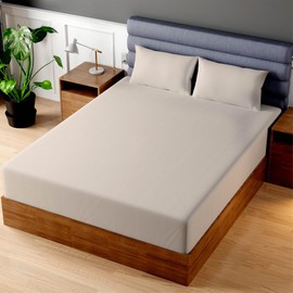 Superity Linen King Fitted Sheet Made from Cotton. Moisture Wicking Cotton Bed Sheet for Breathable, Dry, and Comfortable Night's Sleep. 200 Thread Count. (Beige)