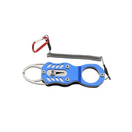 Mini Fishing Gripper, 12cm Portable Fish Lip Grabber Tool Fish Holder with Coil Keyring Multi-Functional Pliers Tools Hook Remover for Outdoor Sea Fishing, Blue