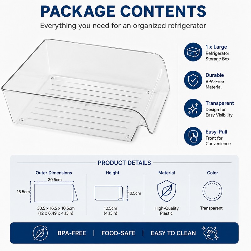 Clear Refrigerator Storage Bin for Bottles & Cans – Space-Saving