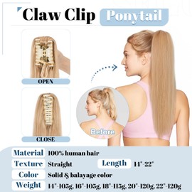 Sego Ponytail Extension Clip, 100% Real Remy Hair, 18 inches, 45 cm