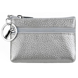 iToolai Women's Leather Tiny Small Coin Purse Pouch with Keychain, Mini Card Holder Case for Men (Silver)