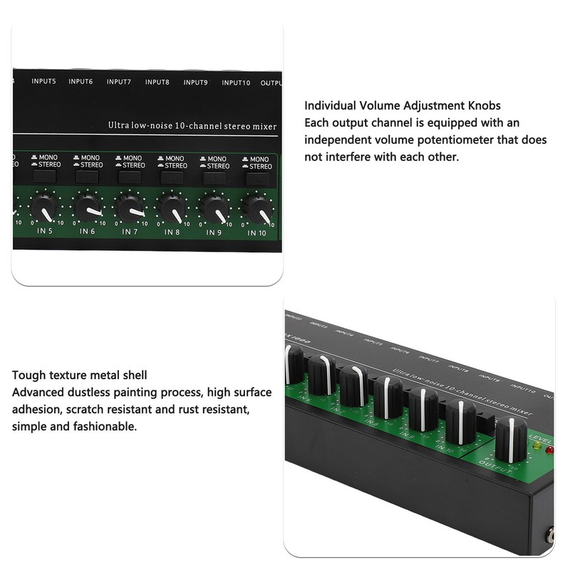 10 Channel Sound Mixer Independent Volume Control Knob Professional Multichannel