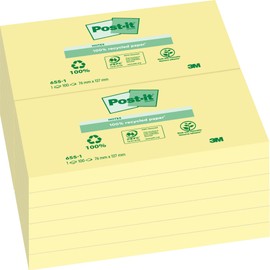 Post-it Recycled Notes Pad of 100 76x127mm Canary Yellow Ref 655-1YE [Pack 12 and B2P Pen] Jan-Mar 2010 [per Pack: 12]