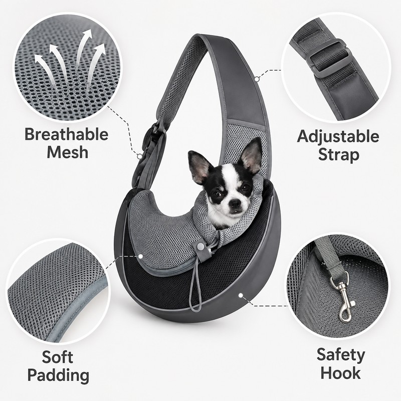 Pet Cat Dog Sling Carrier Bag – Breathable Mesh Crossbody