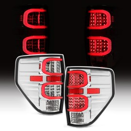 KUAFU Pair Tail Light Assembly Compatible with 2009-2014 Ford F150 F-150 LED Tube Bar Running/Brake/Turn Signal/Parking/Reverse Light Driver & Passenger Side (Clear Lens)