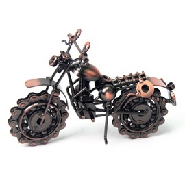 Signstek Vintage Handcrafted Iron Motorbike Model Gifts for Men with Chainwheel as Collectible Art Sculpture for Motorcycle Lovers, Bronze Tone Metal, Birthday Gift for Grandpa Dad Husband Boyfriend