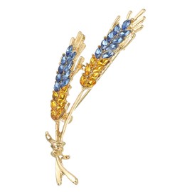 PATIKIL Rhinestone Wheat Ear Brooch Pins, Fashion Crystal Flag The Ear of Wheat Flower Brooch Pin Lapel Pins for Women Suits Clothes Dress Bouquet Coat Hat Bag, Blue/Yellow