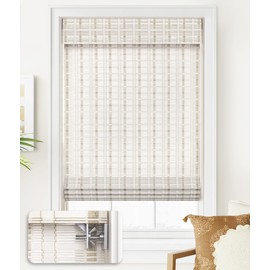 LazBlinds No Tools No Drill Cordless Bamboo Roman Shades, Light Filtering Window Treatment, Roll Up Bamboo Blinds for Window 21'' W x 64'' H, Whitewash B