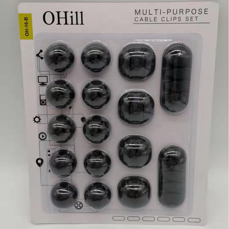 OHill 16-Pack Black Cord Organizer - Adhesive Cable Clips Holder