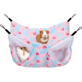 ZYEKIU Guinea Pig Hammock, Double Layer Ferret Hammock for Pet Cages, Hamsters, Soft Warm Cat Hammock, Small Animals Hanging Bed for Hamsters, Chinchillas Ferrets (Pink)